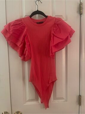 ZARA Pink puff sleeve Ribbed bodysuit